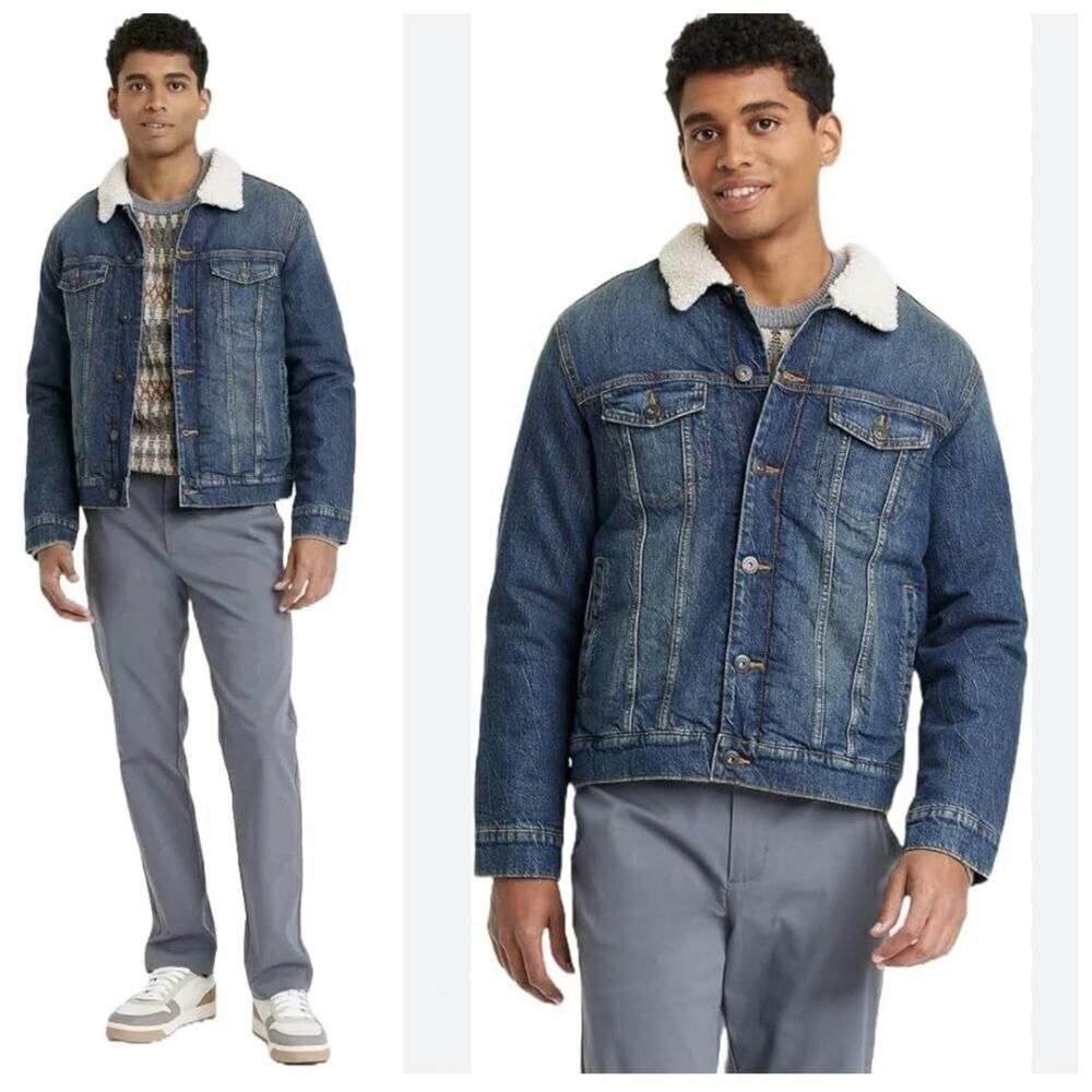 Goodfellow & Co Fleece Lined Denim Trucker Jacket sz L